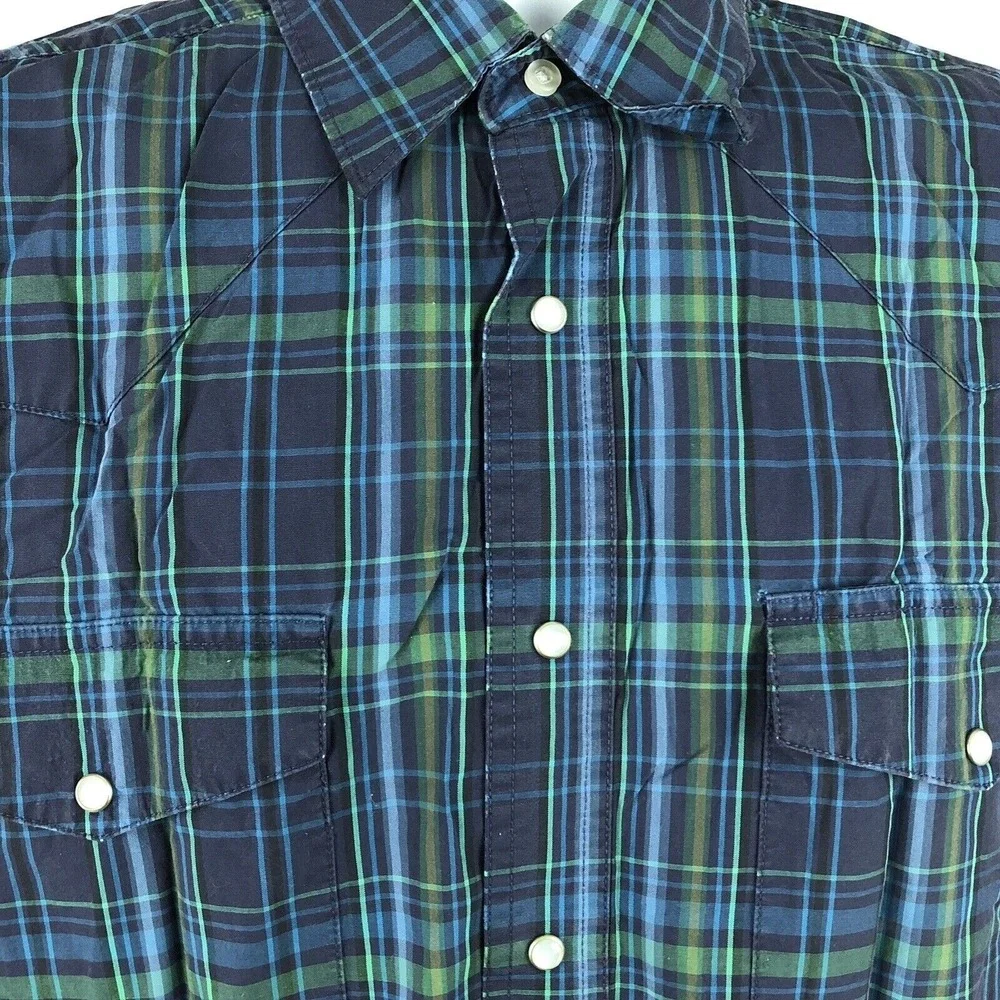Wrangler‎ Western Shirt Men's Large Pearl Snaps Cowboy Rodeo Farm Ranch Blue L/S
